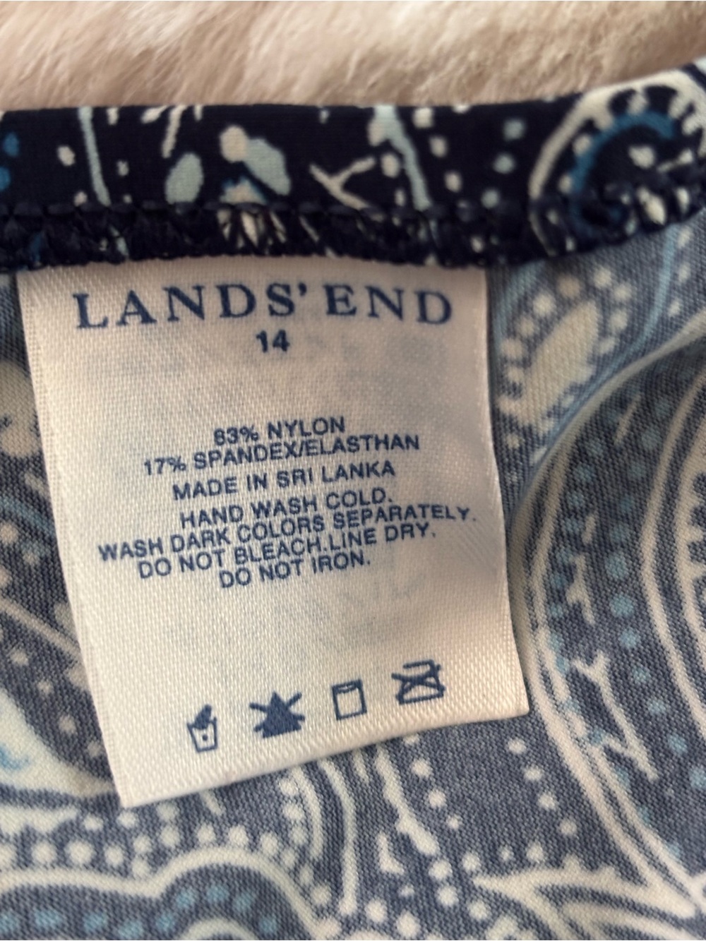 Lands' End Navy, Light Blue and White Paisley Swim Top with Lace Trim - Picture 5 of 6